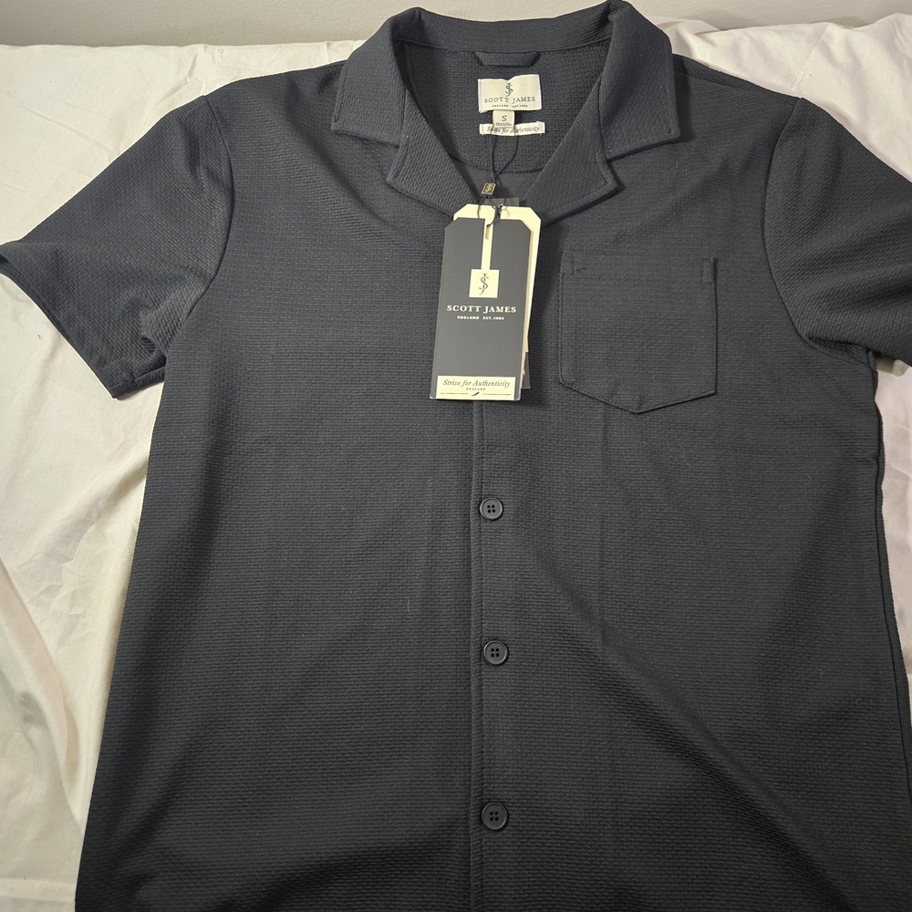 Scott James Black Short Sleeve Button Down Shirt Men's Small New‎ with Tags